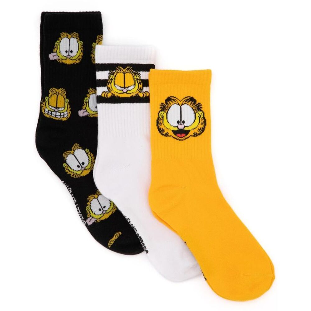 Garfield Unisex Adult Socks (Pack of 3) / Black/White/Orange